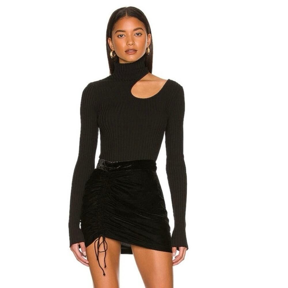 Free People x Revolve Vivienne Black Velvet Velour Ruched Short Mini Skirt Sz 4